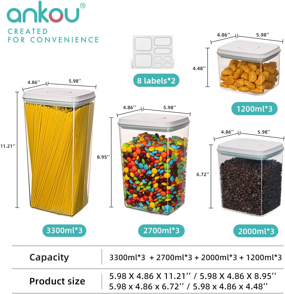 Airtight Pantry Canisters, 12 Pieces