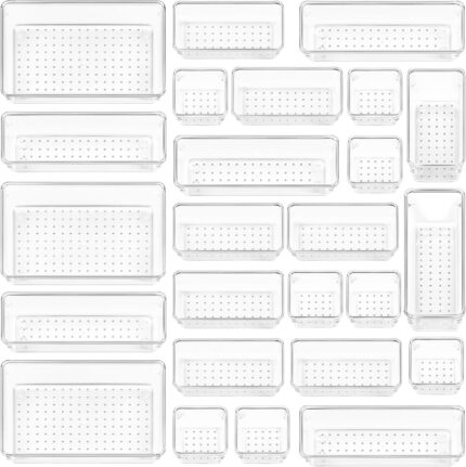 Clear Drawer Organisers, 25 Pieces, 4 Sizes