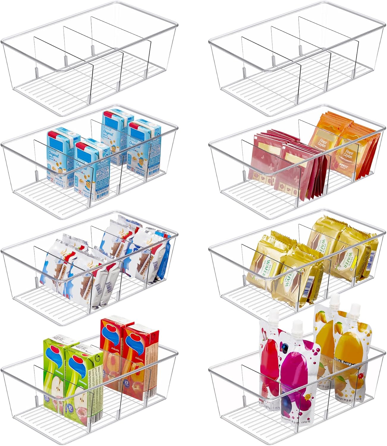Clear Fridge Bins with 4 Compartments, 8 Pack