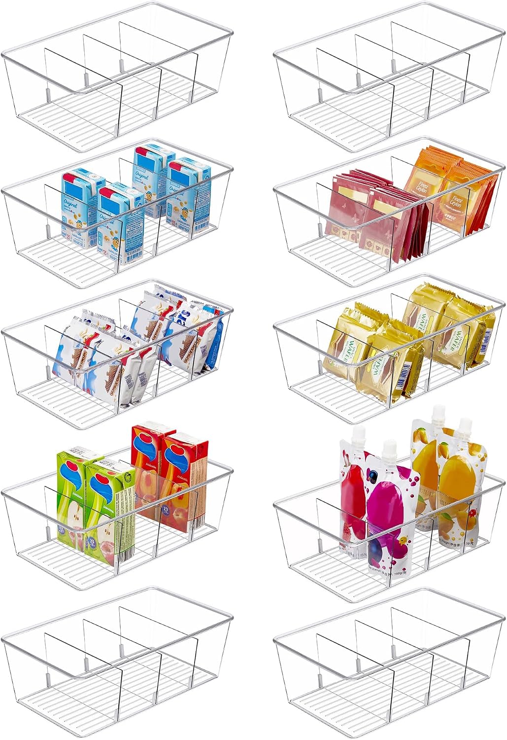 Clear Fridge Bins with 4 Compartments, 8 Pack