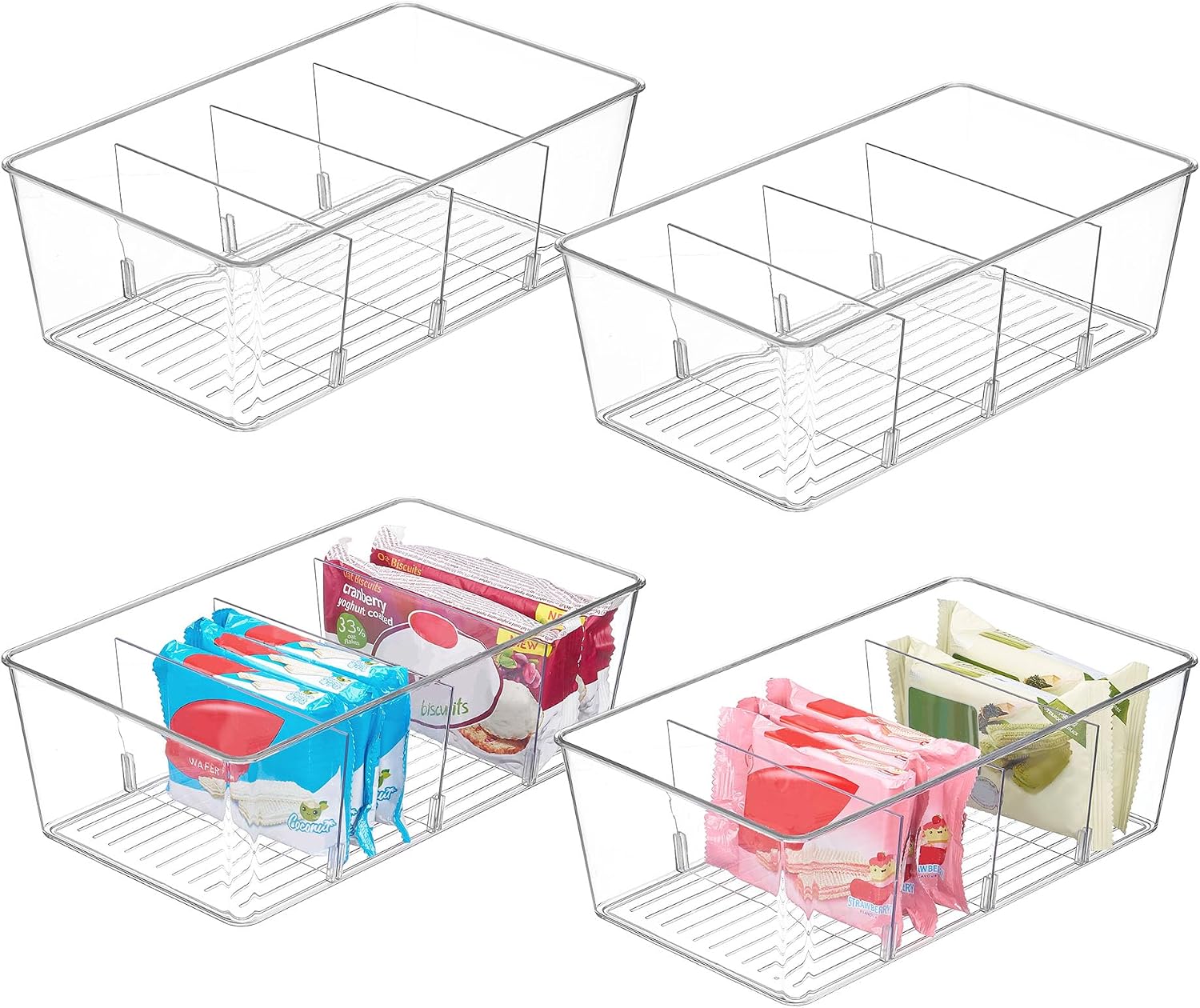 Clear Fridge Bins with 4 Compartments, 8 Pack