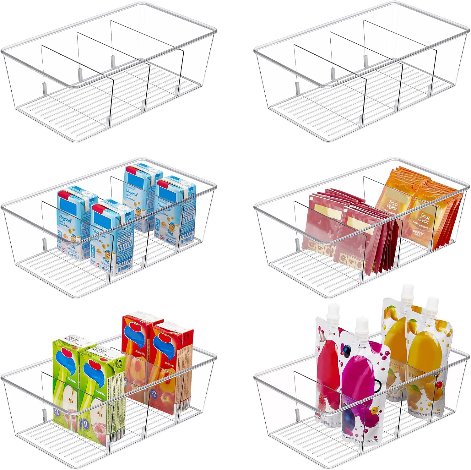 Clear Fridge Bins with 4 Compartments, 8 Pack