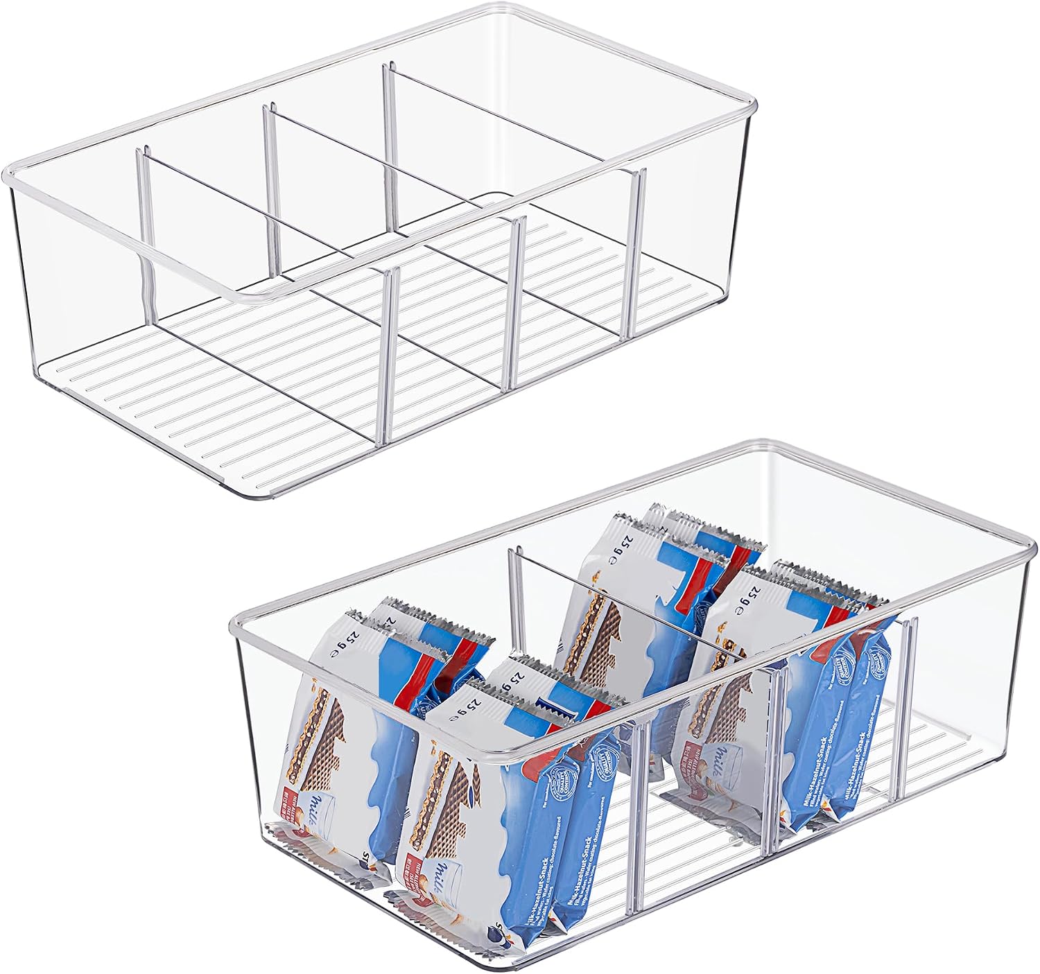 Clear Fridge Bins with 4 Compartments, 8 Pack