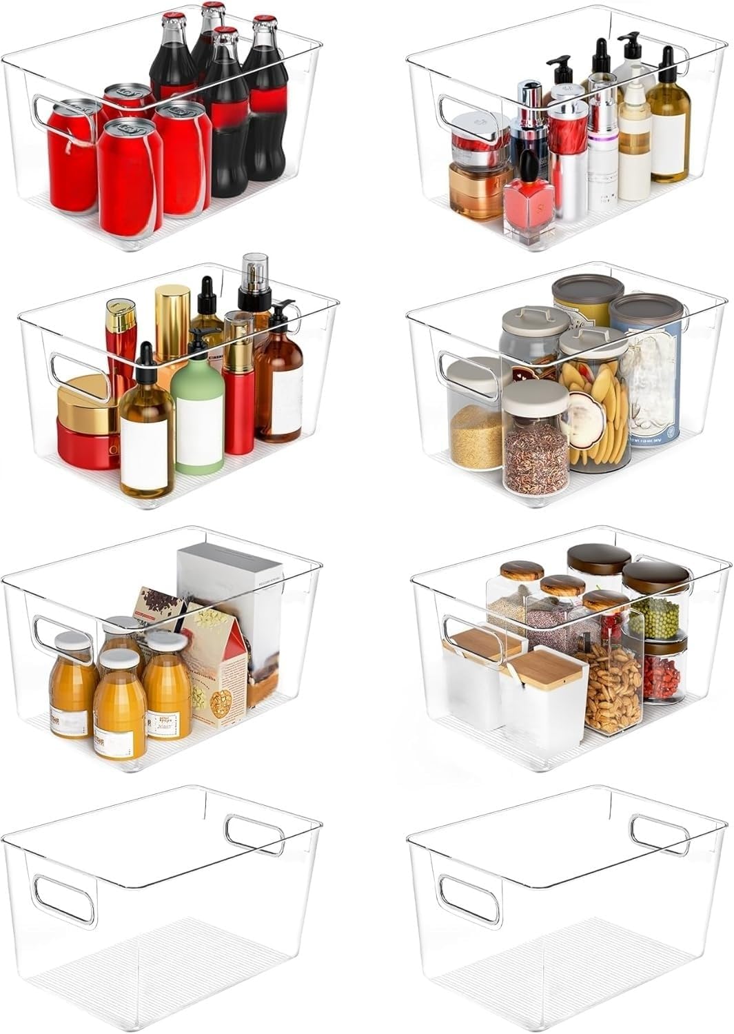 Clear Storage Bins for Fridge and Pantry, 8 Pack