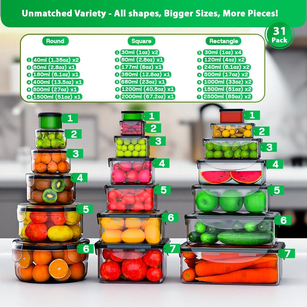 Food Storage Containers, 62 Pieces, 656 oz Total