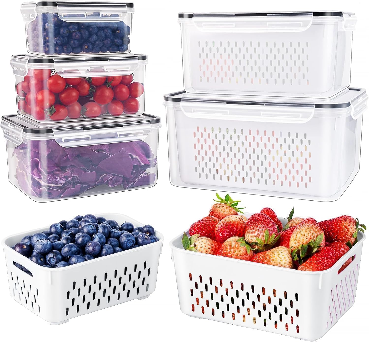 Fridge Produce Containers with Colander, 5 Pack