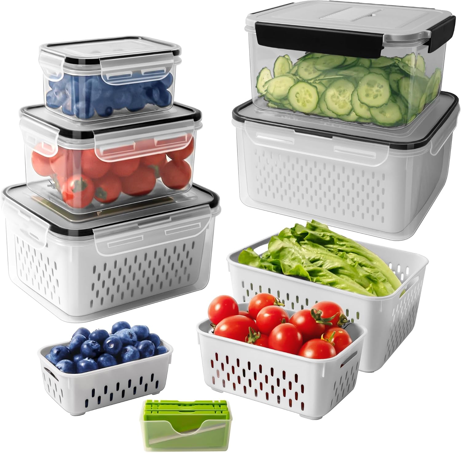 Fridge Produce Containers with Colander, 5 Pack