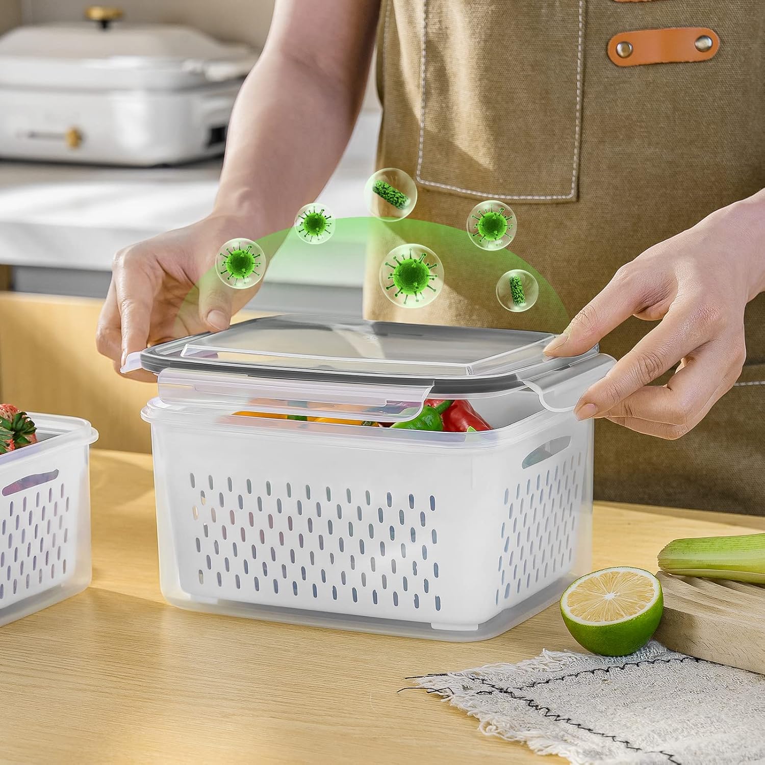 Fridge Produce Containers with Colander, 5 Pack