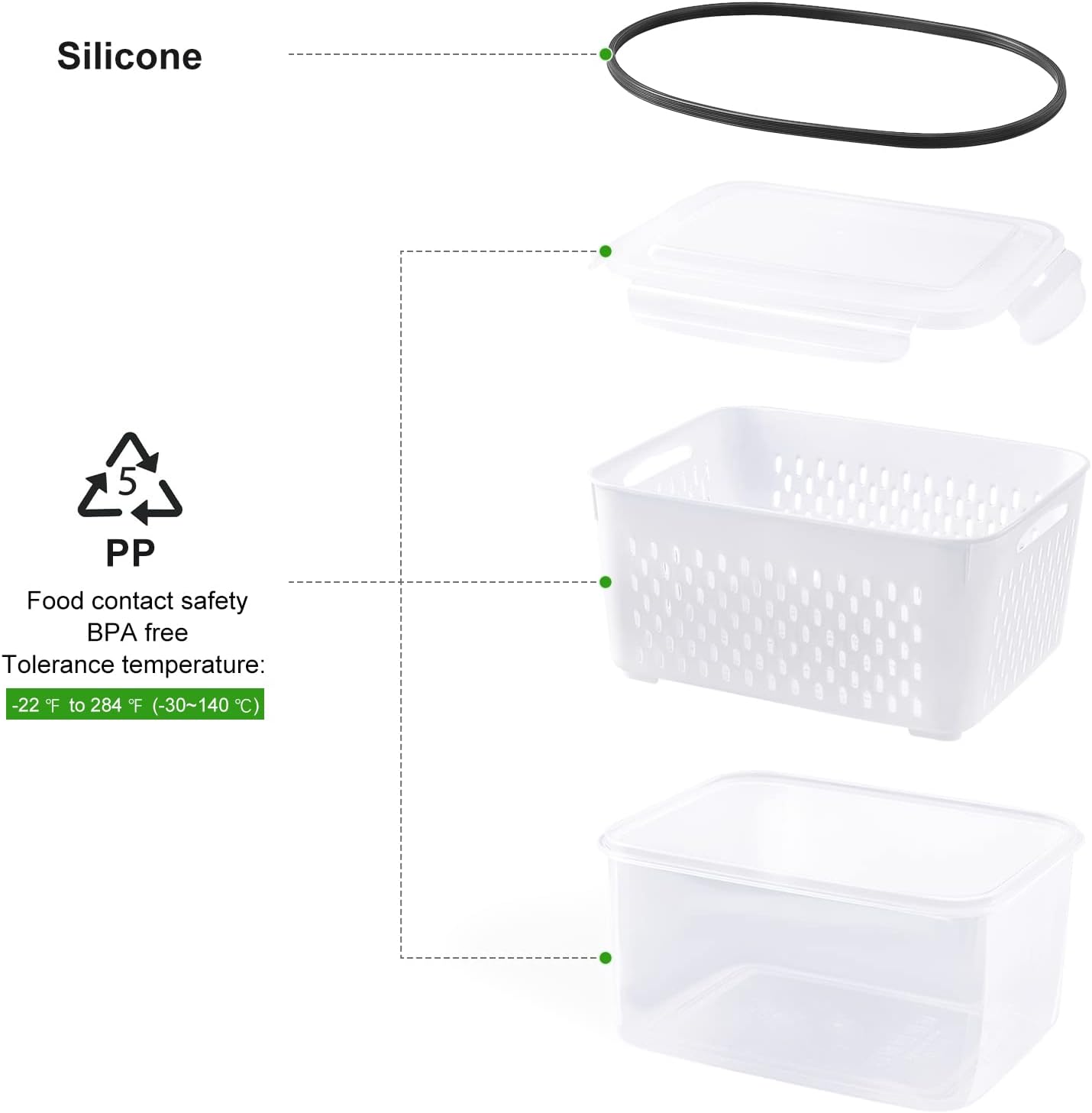 Fridge Produce Containers with Colander, 5 Pack