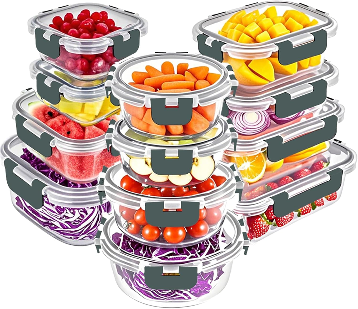 Glass Lunch Containers with Lids, 12 Pack