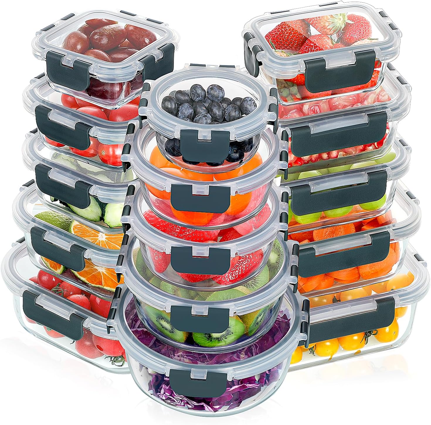 Glass Lunch Containers with Lids, 12 Pack