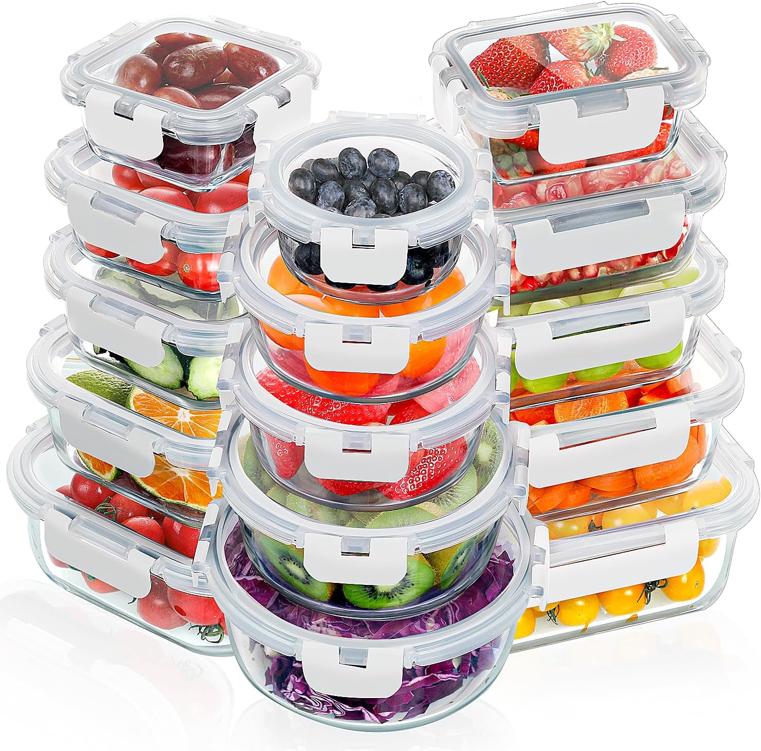 Glass Lunch Containers with Lids, 12 Pack