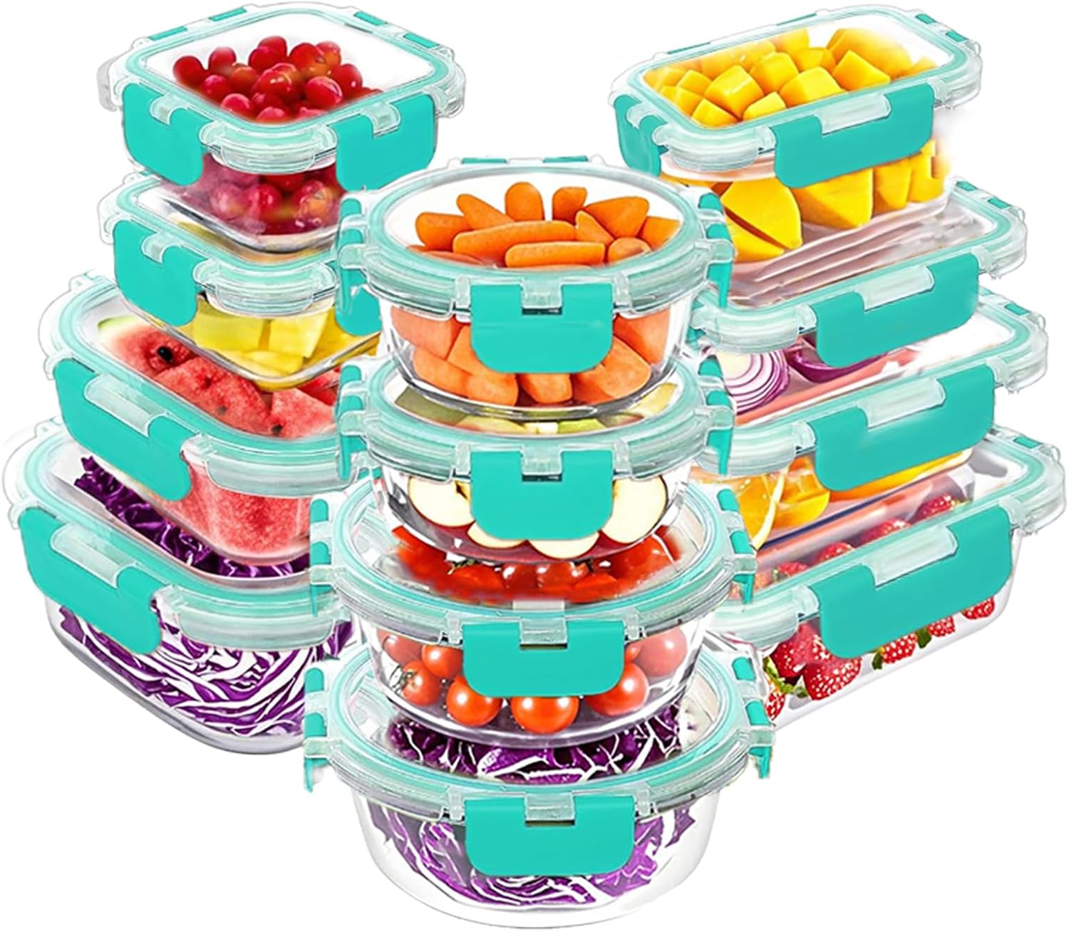 Glass Lunch Containers with Lids, 12 Pack