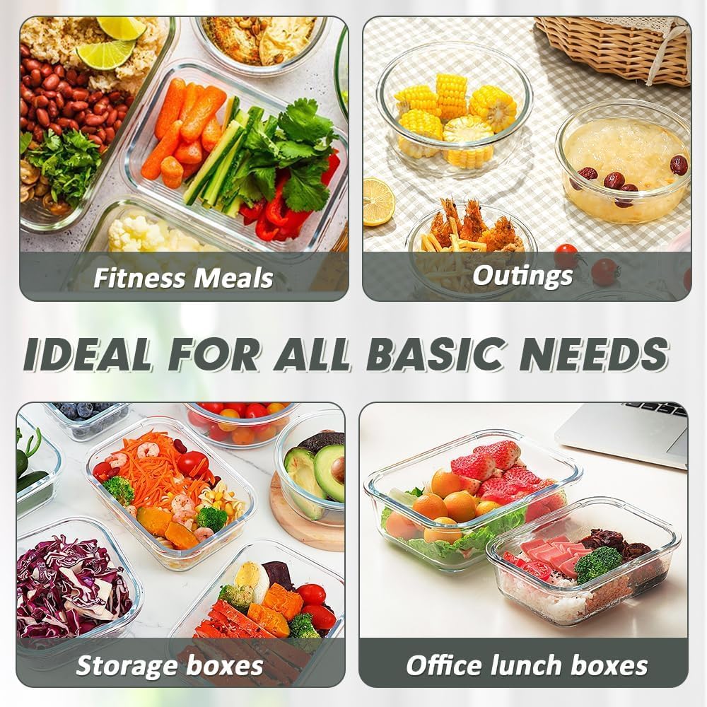 Glass Lunch Containers with Lids, 12 Pack