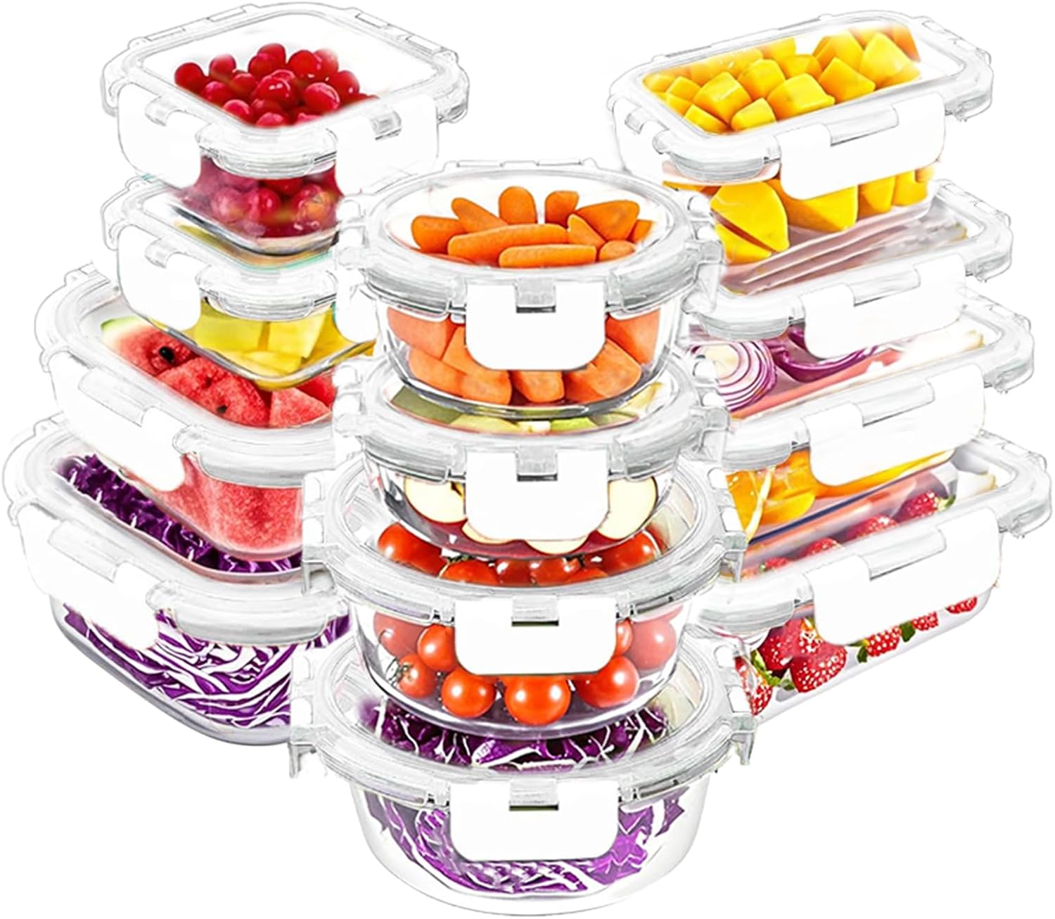 Glass Lunch Containers with Lids, 12 Pack