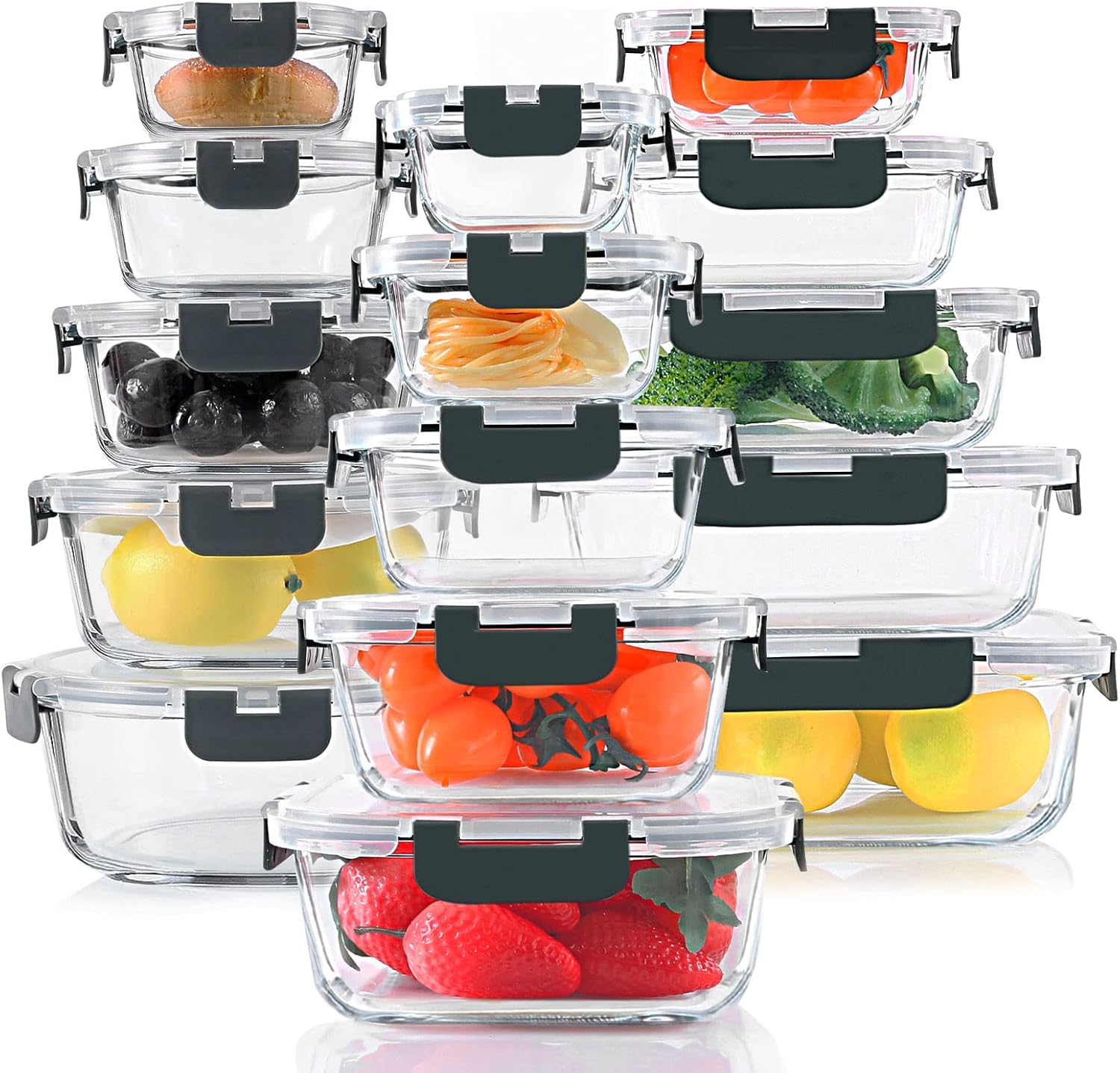 Glass Storage Container Set, 30 Pieces, Grey