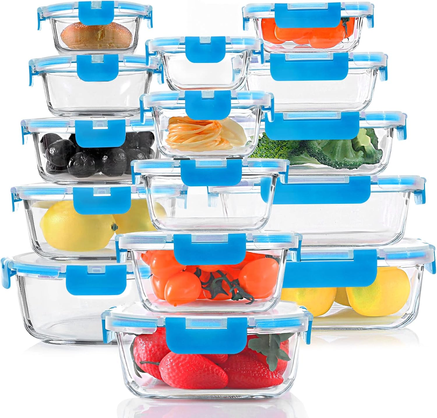Glass Storage Container Set, 30 Pieces, Grey
