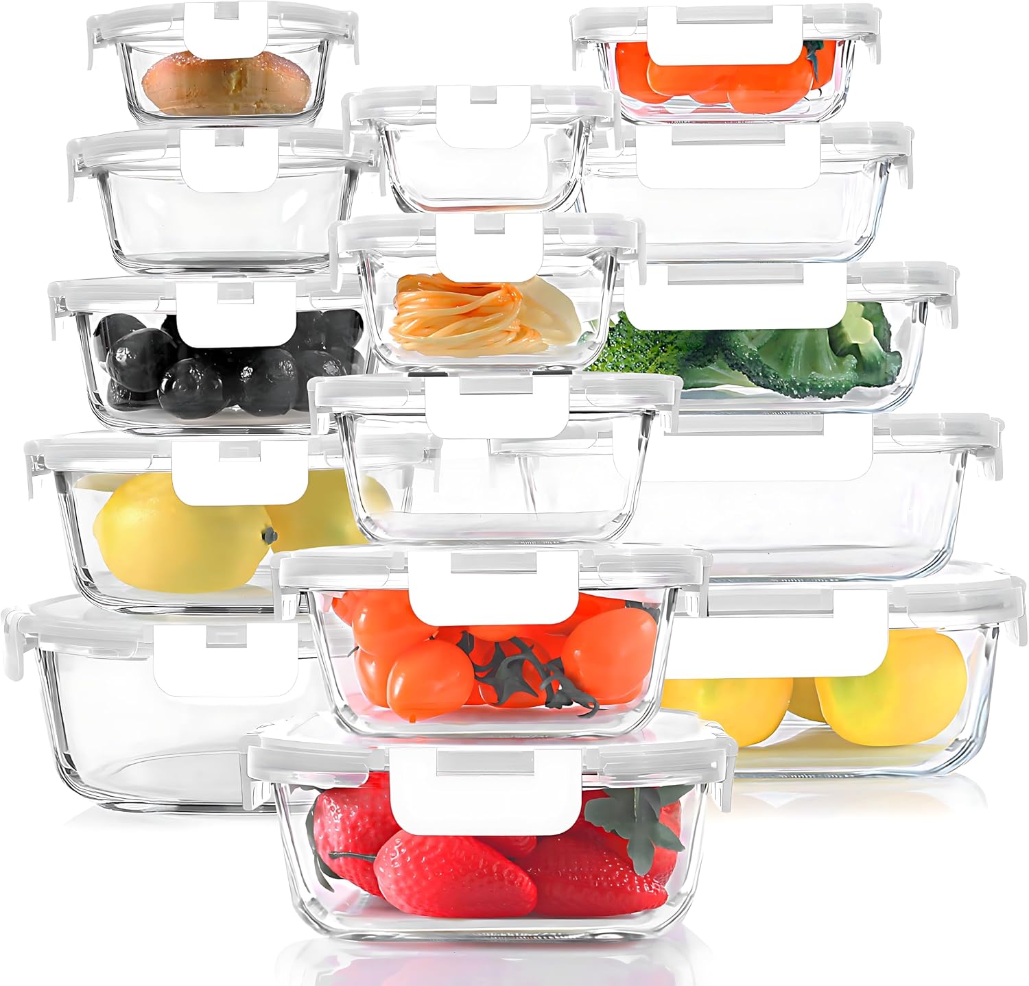 Glass Storage Container Set, 30 Pieces, Grey