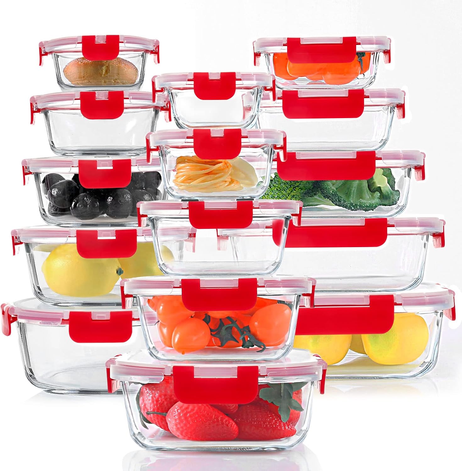 Glass Storage Container Set, 30 Pieces, Grey