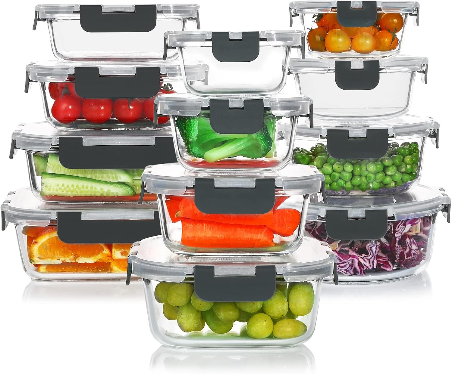 Glass Storage Container Set, 30 Pieces, Grey