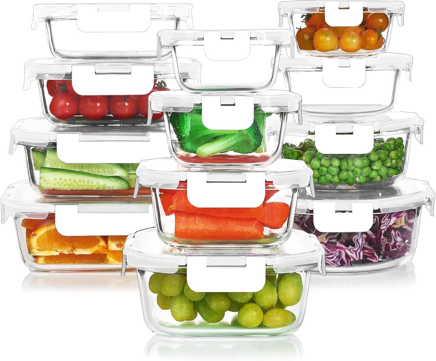Glass Storage Container Set, 30 Pieces, Grey