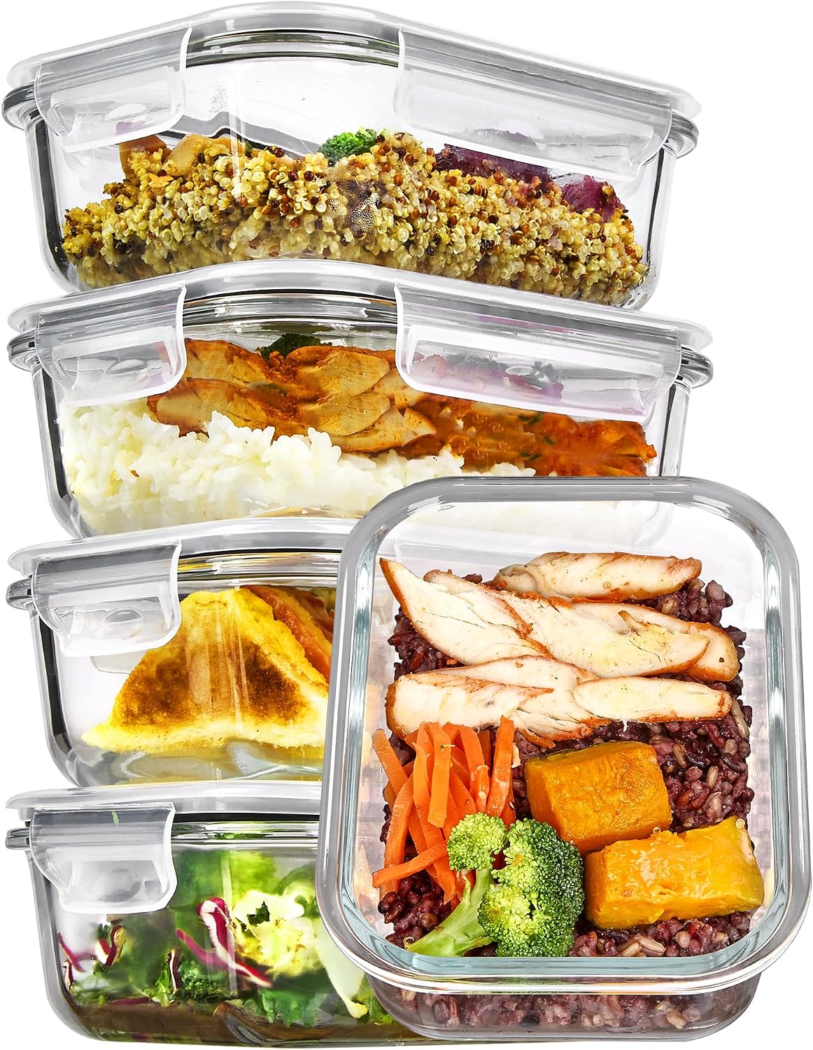 Glass Storage Containers, 22 oz, 5 Pack, Grey