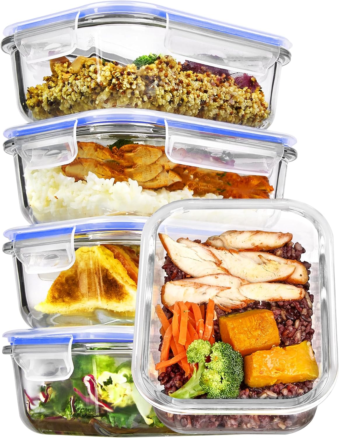 Glass Storage Containers, 22 oz, 5 Pack, Grey