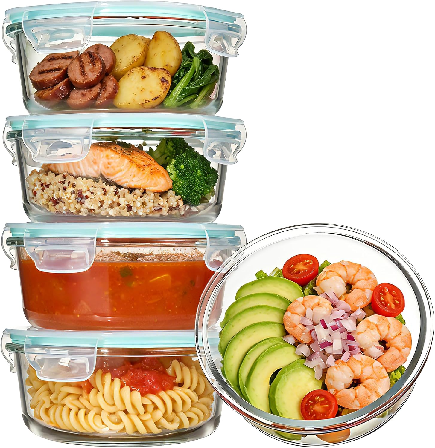 Glass Storage Containers, 22 oz, 5 Pack, Grey