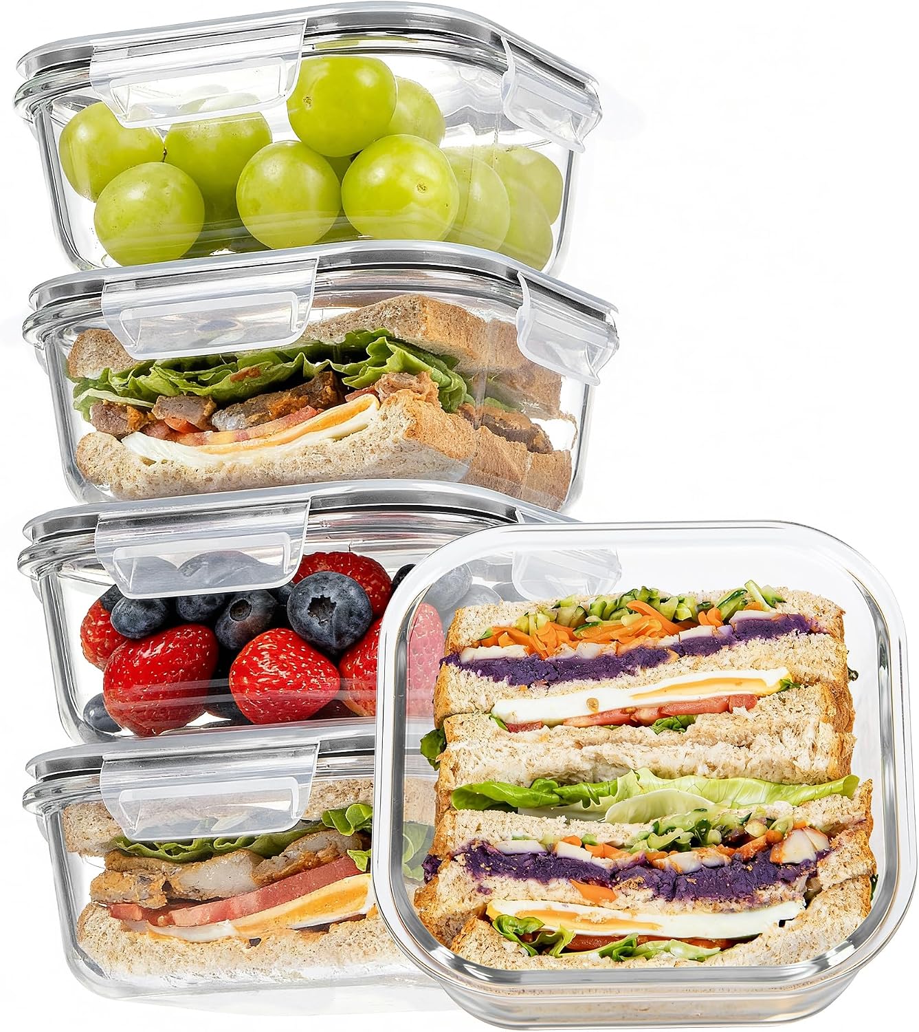 Glass Storage Containers, 22 oz, 5 Pack, Grey