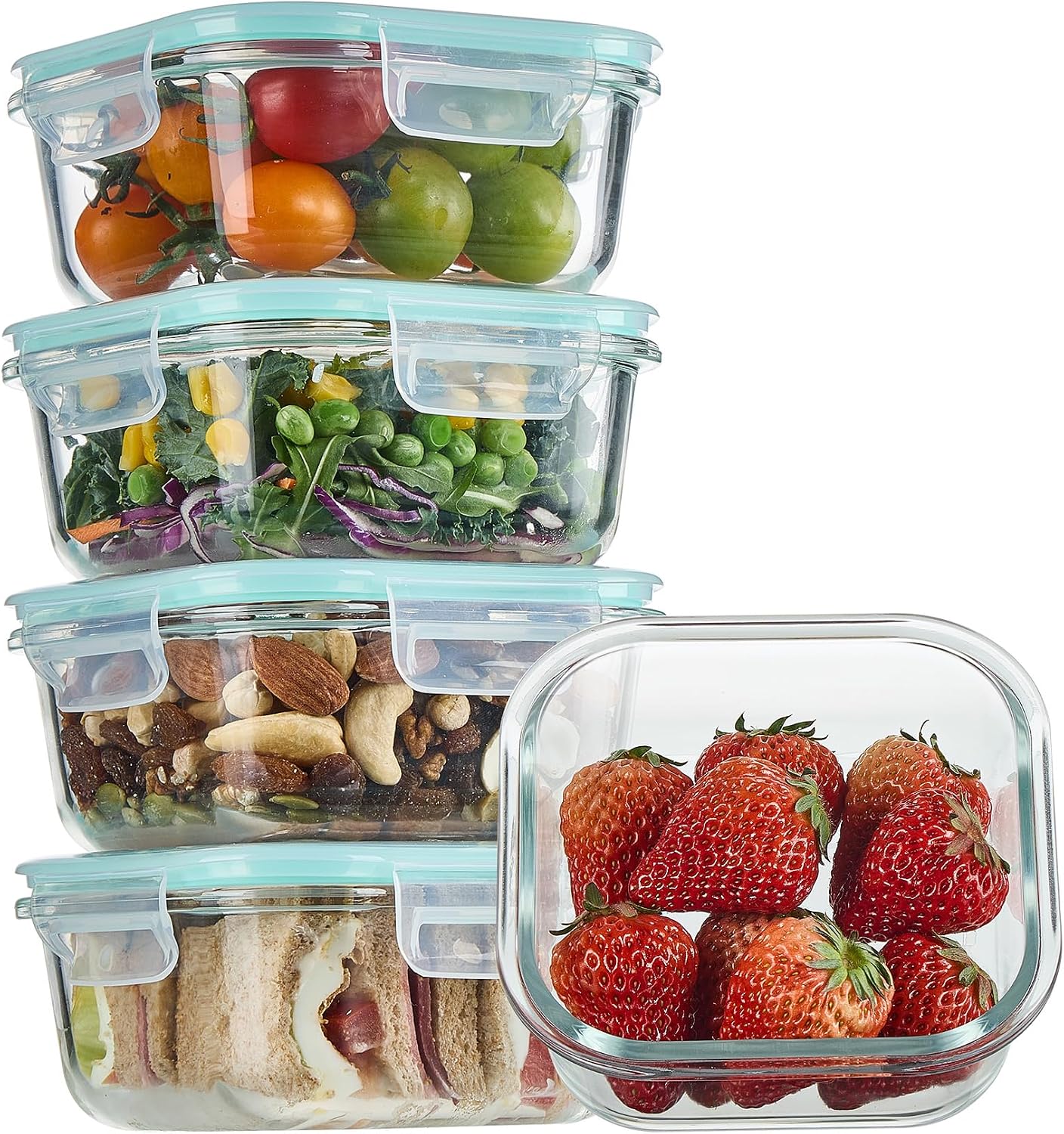 Glass Storage Containers, 22 oz, 5 Pack, Grey