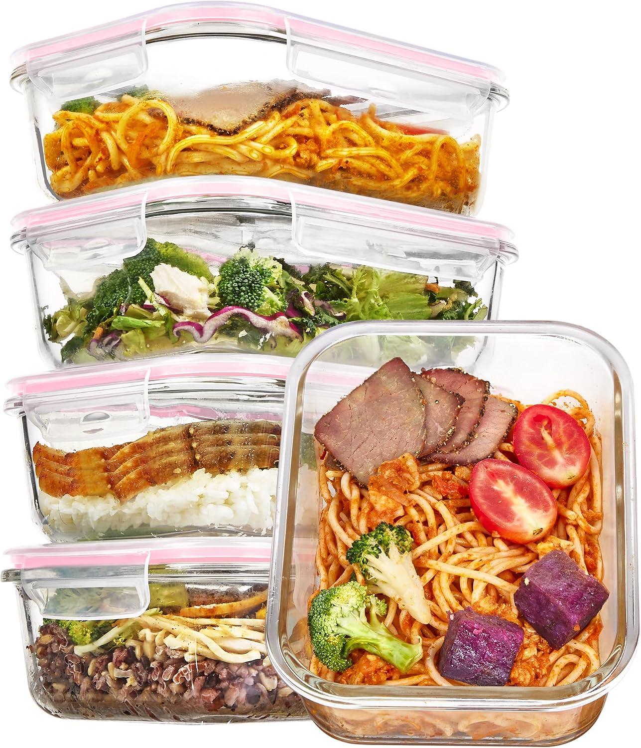 Glass Storage Containers, 22 oz, 5 Pack, Grey