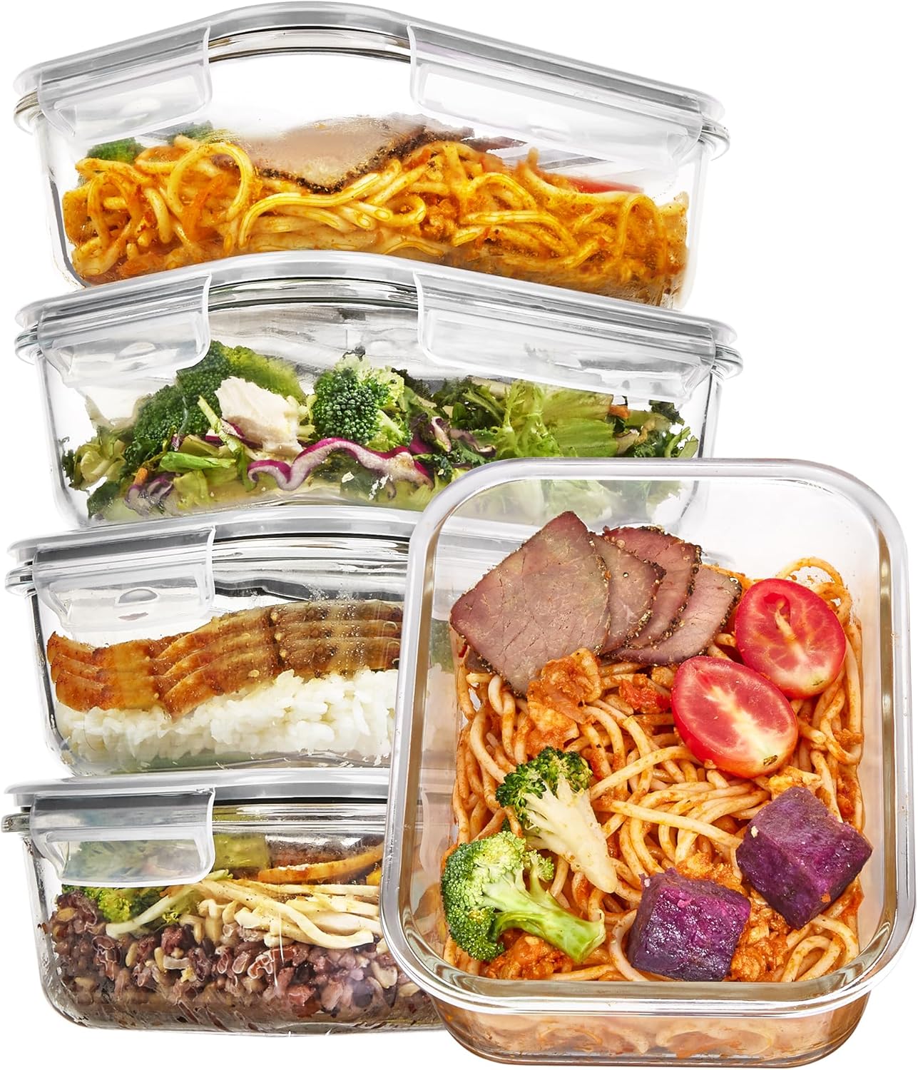 Glass Storage Containers, 22 oz, 5 Pack, Grey