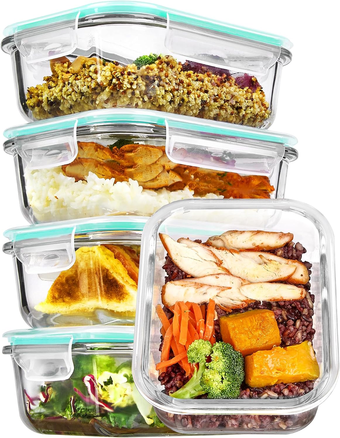 Glass Storage Containers, 22 oz, 5 Pack, Grey