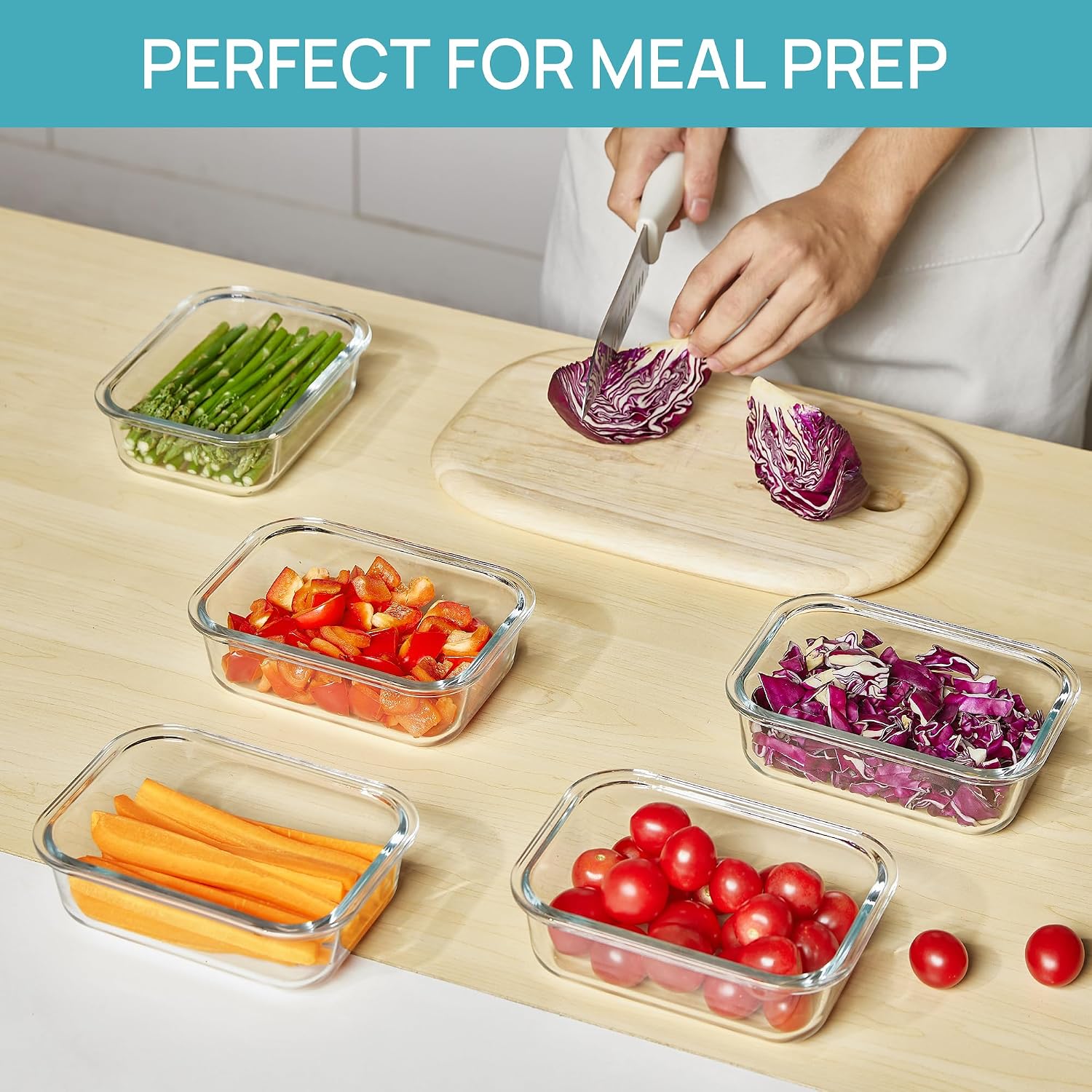 Glass Storage Containers, 22 oz, 5 Pack, Grey