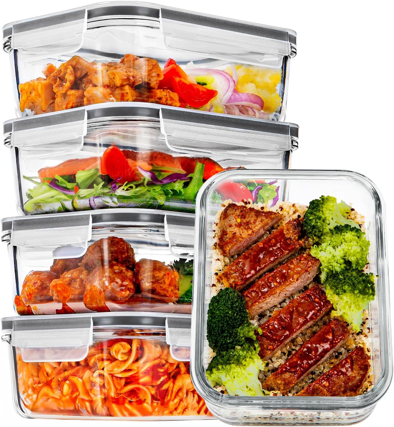 Glass Storage Containers, 22 oz, 5 Pack, Grey