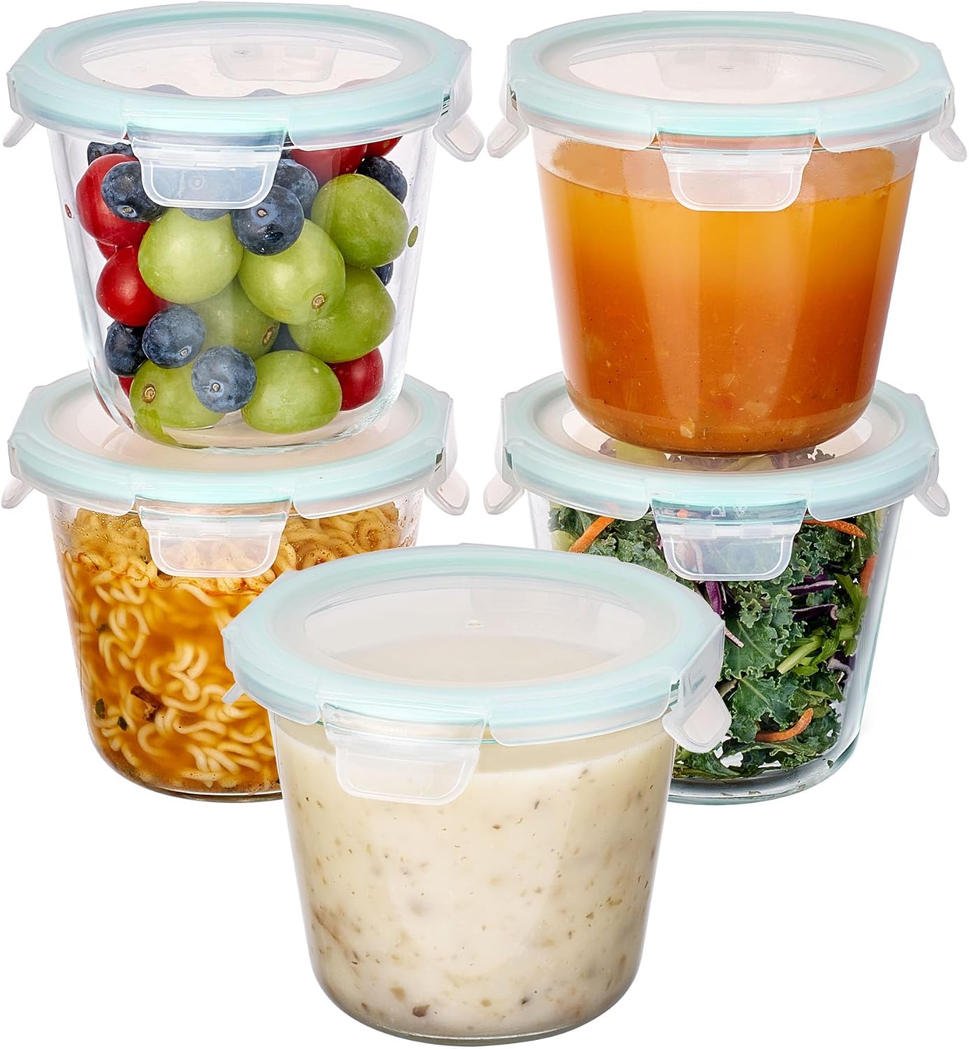 Glass Storage Containers, 22 oz, 5 Pack, Grey
