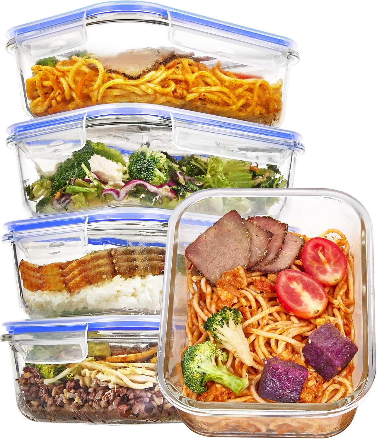 Glass Storage Containers, 22 oz, 5 Pack, Grey