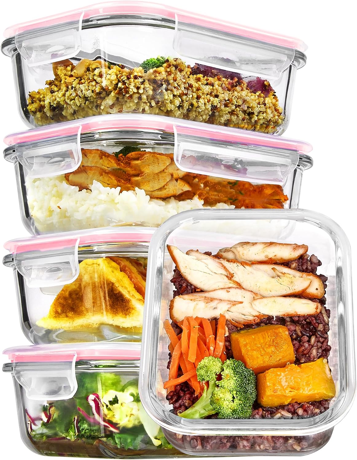 Glass Storage Containers, 22 oz, 5 Pack, Grey