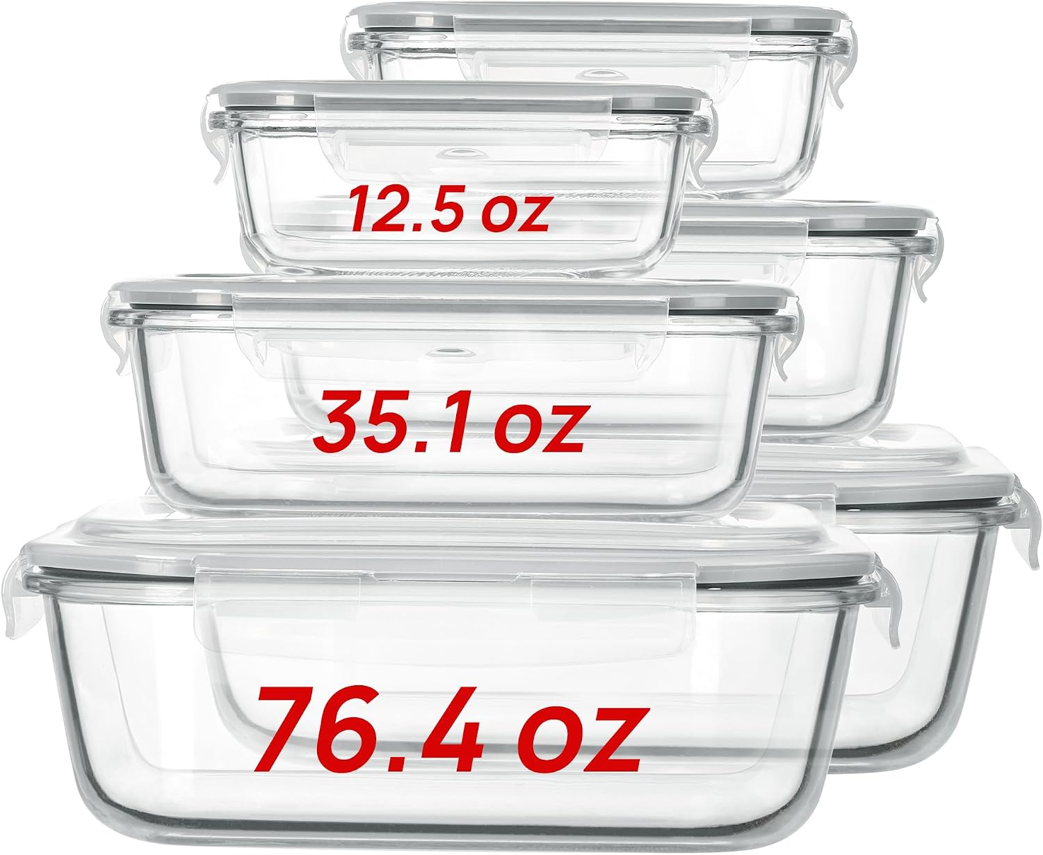 Glass Storage Containers, 22 oz, 5 Pack, Grey