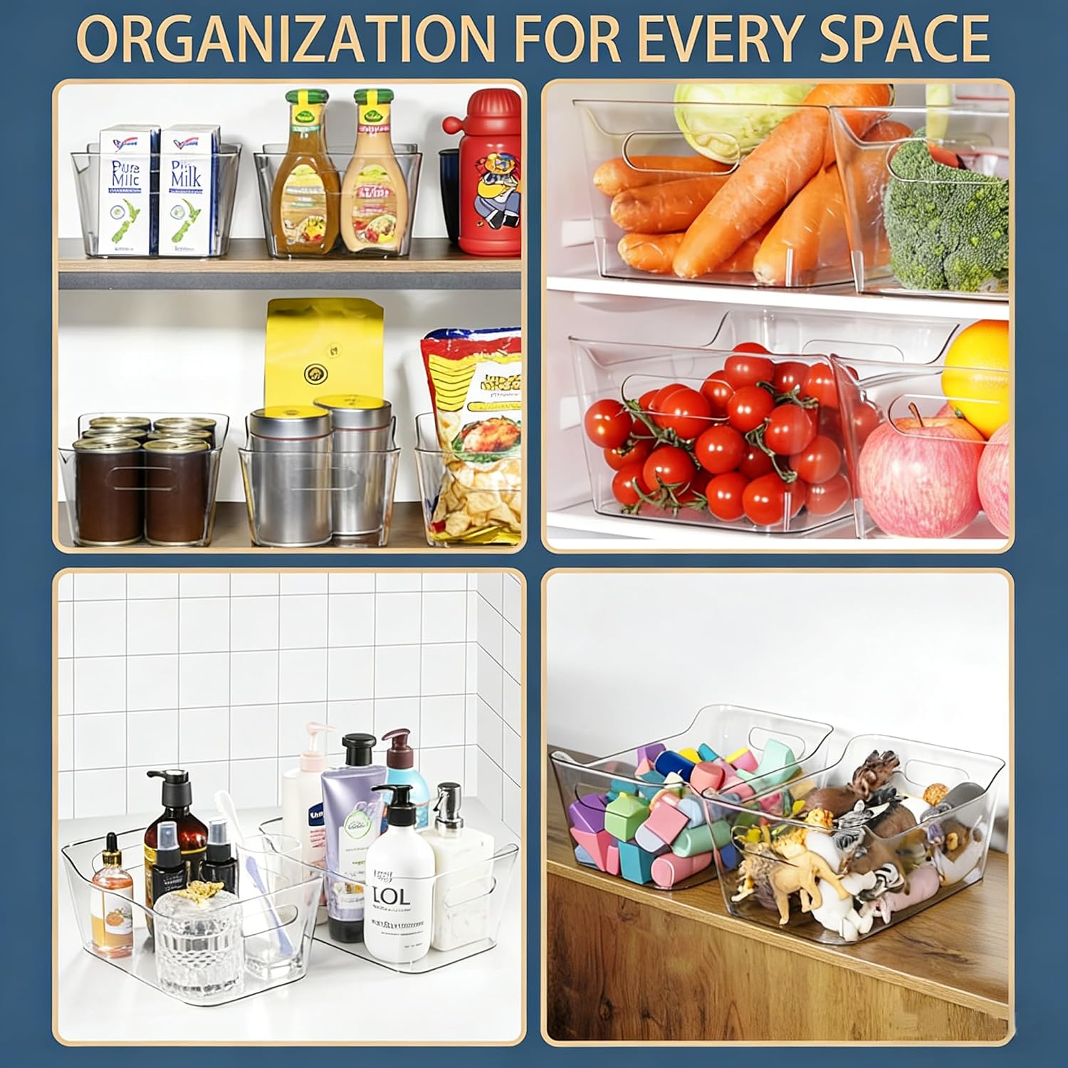 Multi-Use Clear Storage Bins, 12 Pack