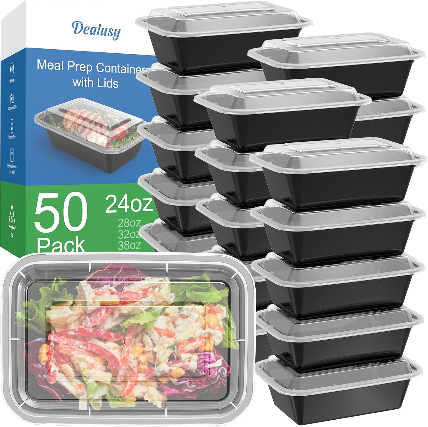 Reusable Meal Prep Containers, 24 oz, 100 Pieces