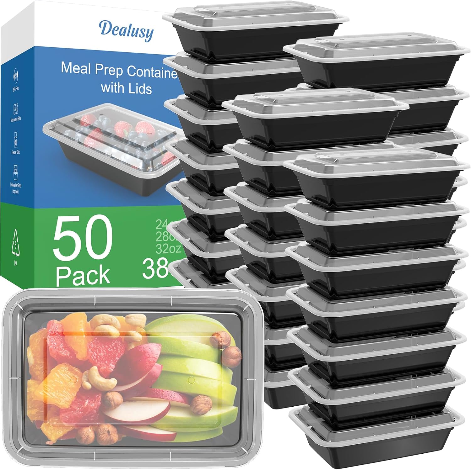 Reusable Meal Prep Containers, 24 oz, 100 Pieces