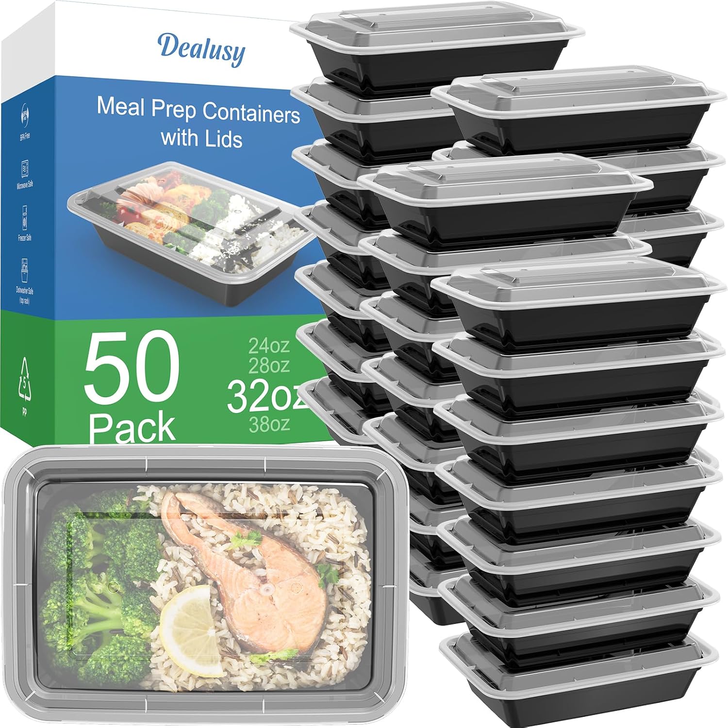 Reusable Meal Prep Containers, 24 oz, 100 Pieces