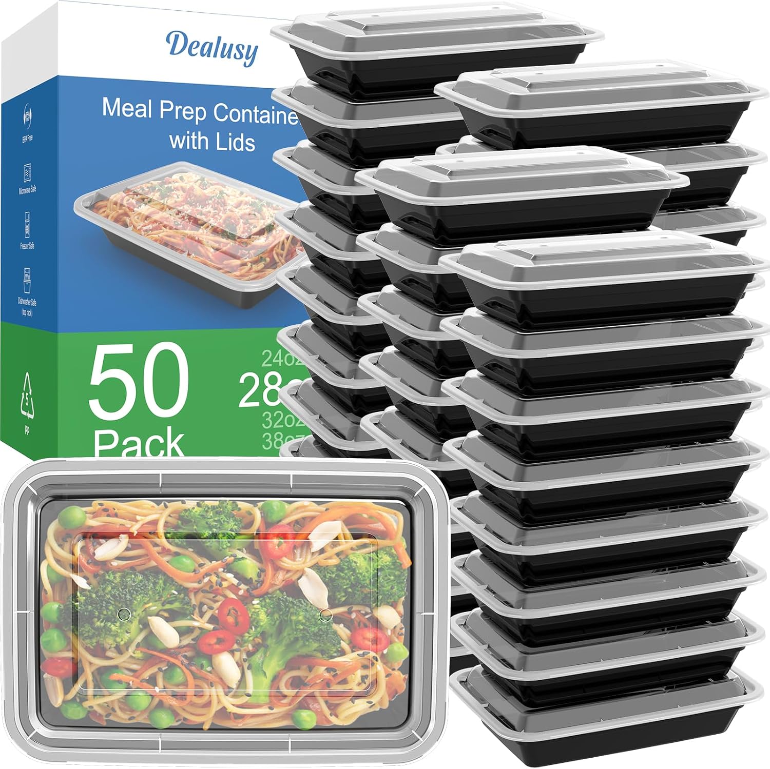 Reusable Meal Prep Containers, 24 oz, 100 Pieces