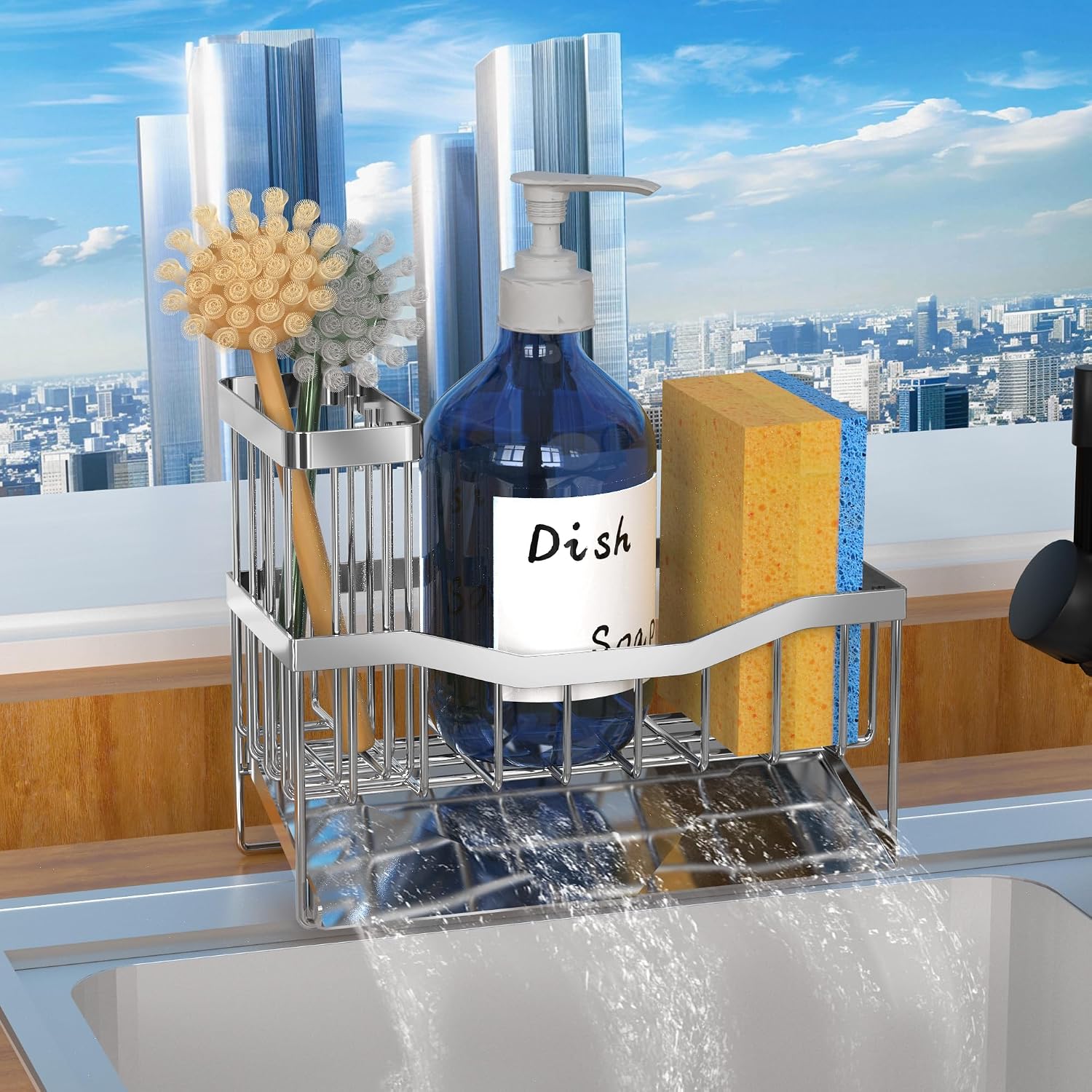 Sink Sponge Holder with Drain Tray