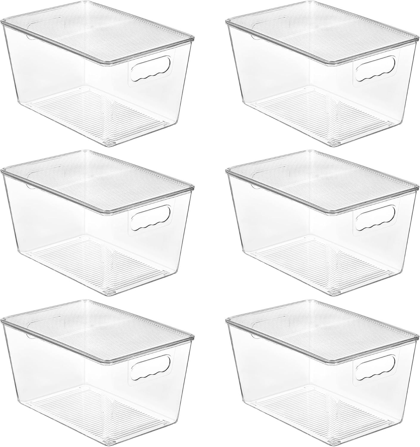 Stackable Clear Bins with Lids and Handles, 6 Pack