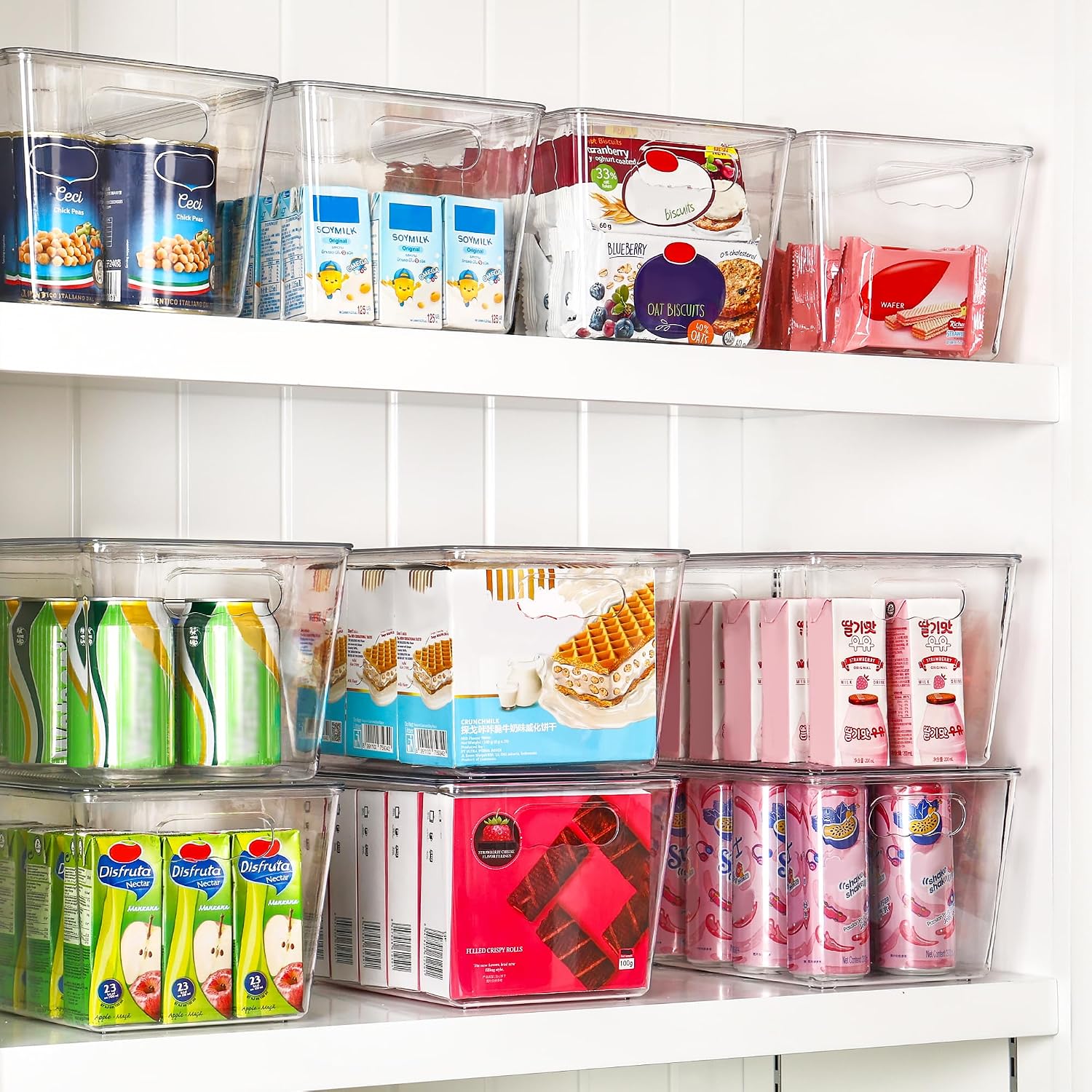 Stackable Clear Bins with Lids and Handles, 6 Pack