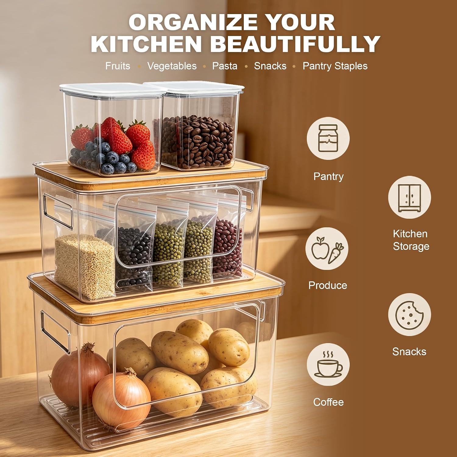 Under-Sink Bin Set with Bamboo Lids, 4 Piece