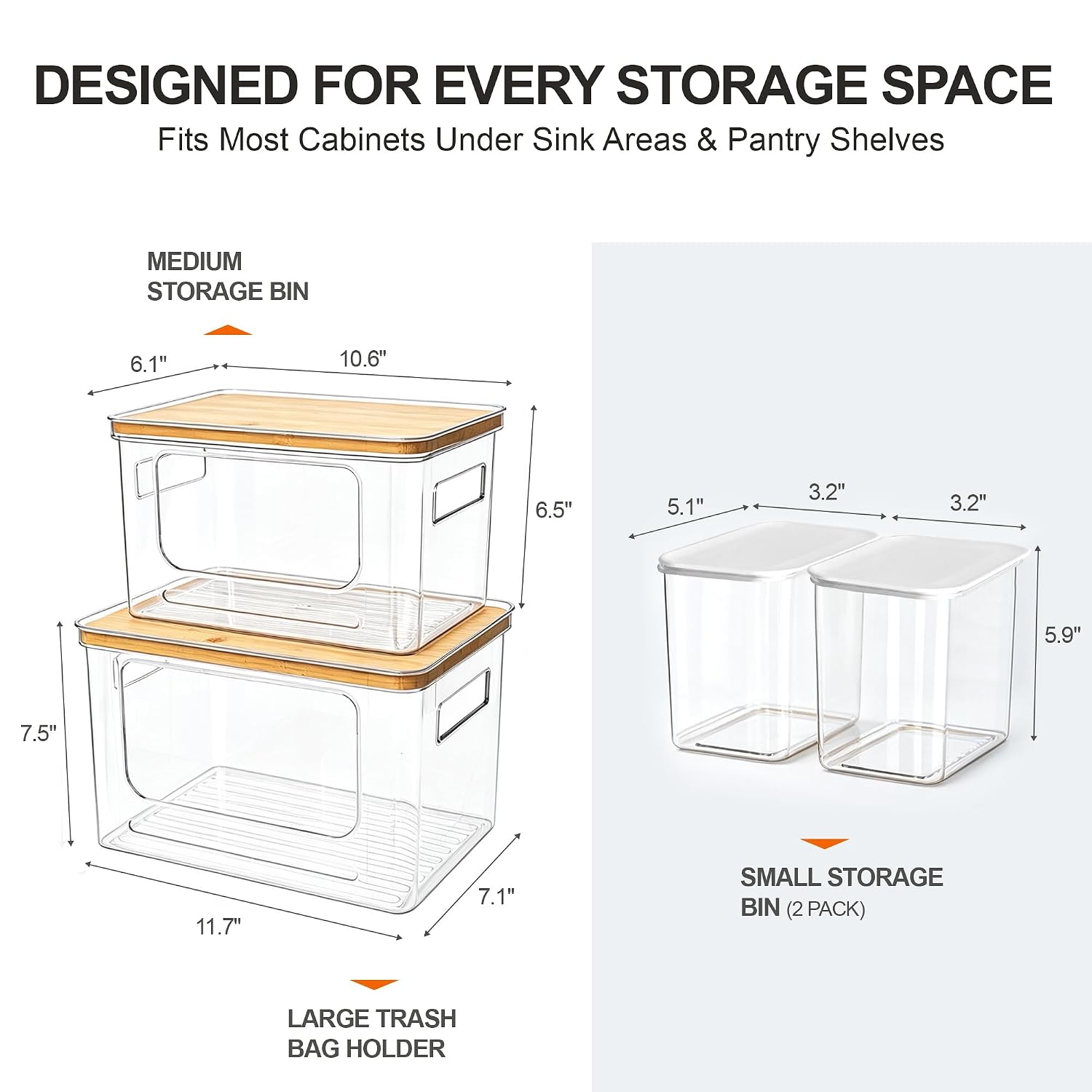 Under-Sink Bin Set with Bamboo Lids, 4 Piece