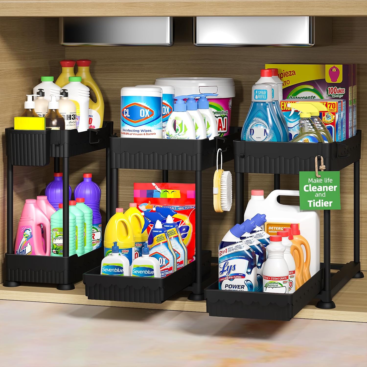 Under-Sink Organiser with Sliding Drawer, 3 Pack